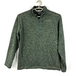 Eddie Bauer Radiator Sweater Fleece Quarter-Zip Pullover heather green Medium